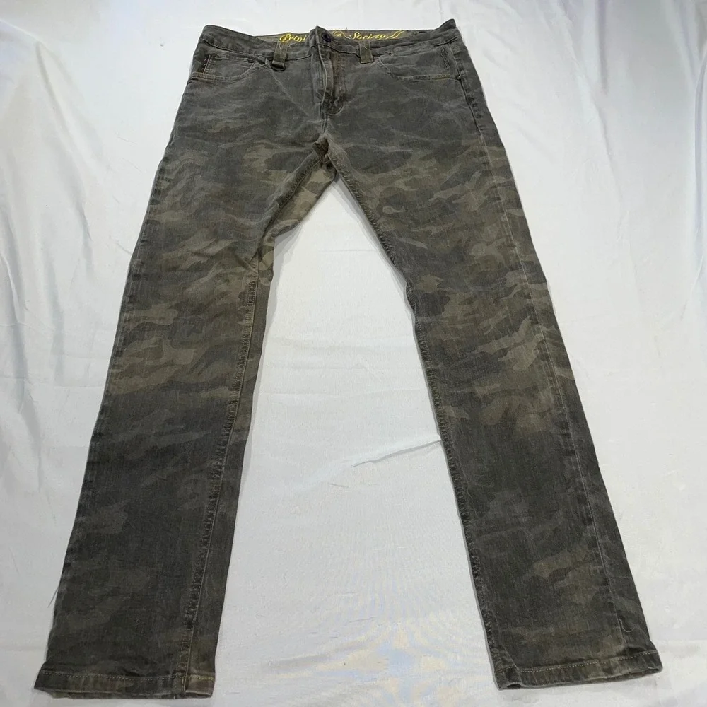 Privilege Society Mens Camo Hunter Slim Straight Jeans Green Grey Size 36 x 31